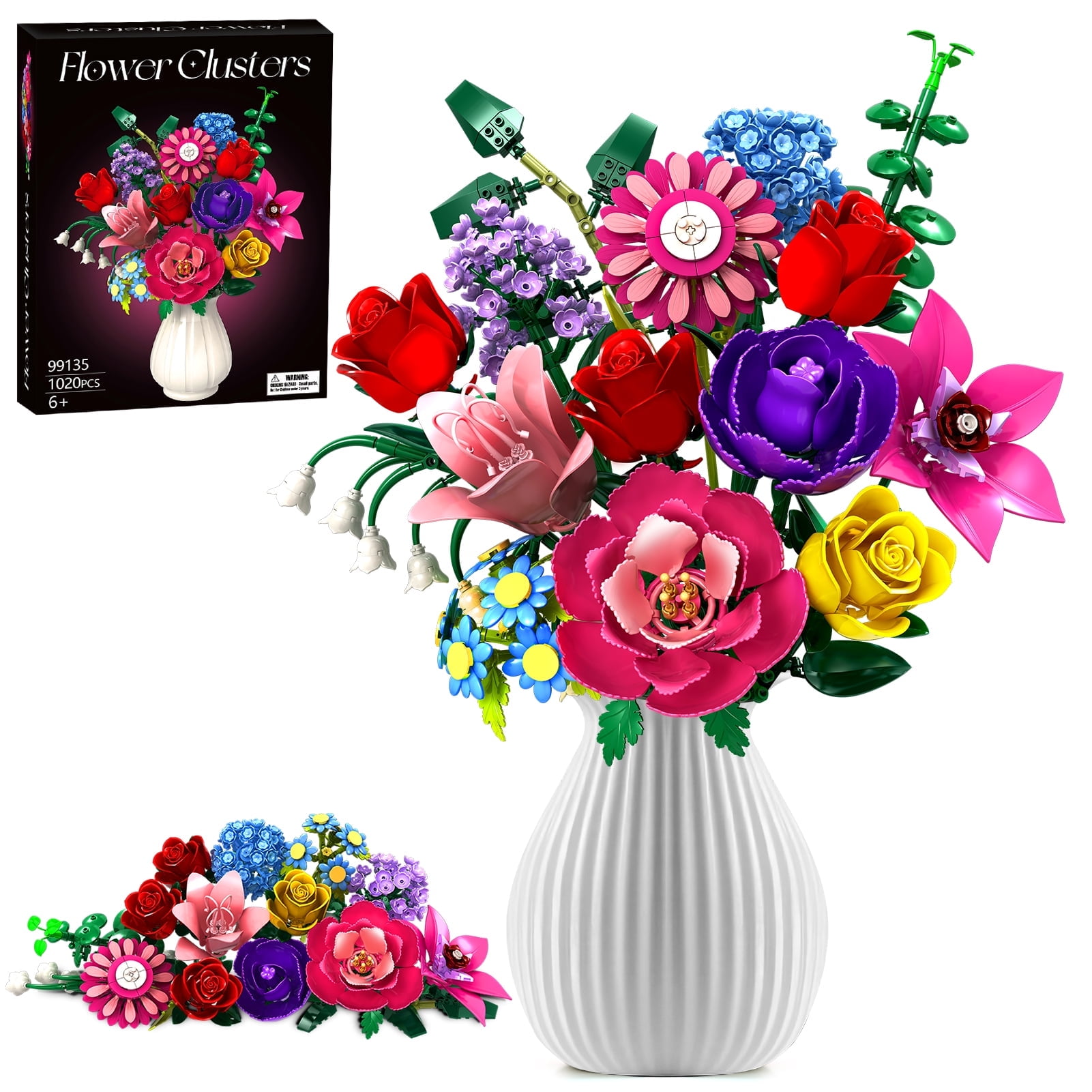 Flower Bouquet Building Blocks Compatible with Lego, 1051 PCS ABS Botanical Collection Rose Home Decor, Christmas, Mother's Day, Valentine's Day Gift for Girls Women 6+