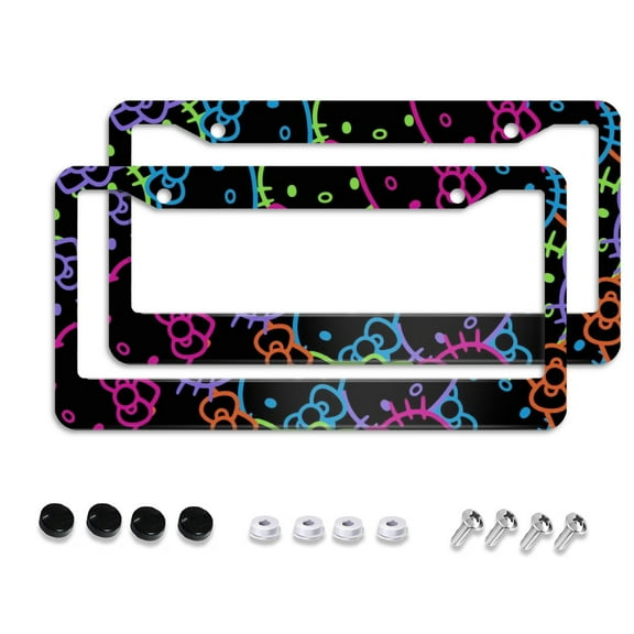Sanrio Hello Kitty Cartoon Car License Plate Frame 2 Pack, License Plate Cover Bracket Decorative Aluminum License Plate Frame Auto Accessories Unisex 11.8 X 5.9 Inch 2 Holes with Screws