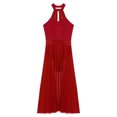 thumbnail image 7 of YONGHS Women Lyrical Modern Ballet Leotard Sleeveless Dance Costume Sheer Mesh Split Flowy Dress Burgundy L, 7 of 7