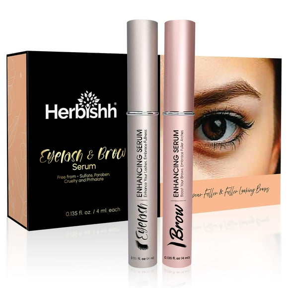 Herbishh Eyelash & Eyebrow Enhancing Serum, Lightweight, Fragrance-Free, Duo Pack, 0.135 fl oz Each