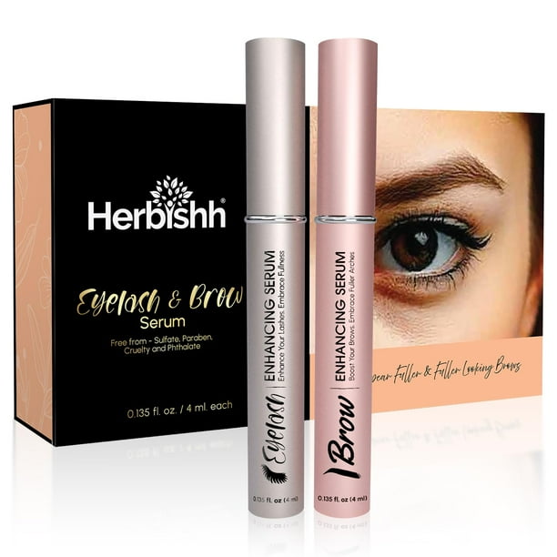 Herbishh Eyelash & Eyebrow Enhancing Serum – Ideal for Fuller Lashes & Brows, Safe for Lash Extensions, Fragrance-Free, Travel-Friendly Duo, 0.135 fl. oz Each