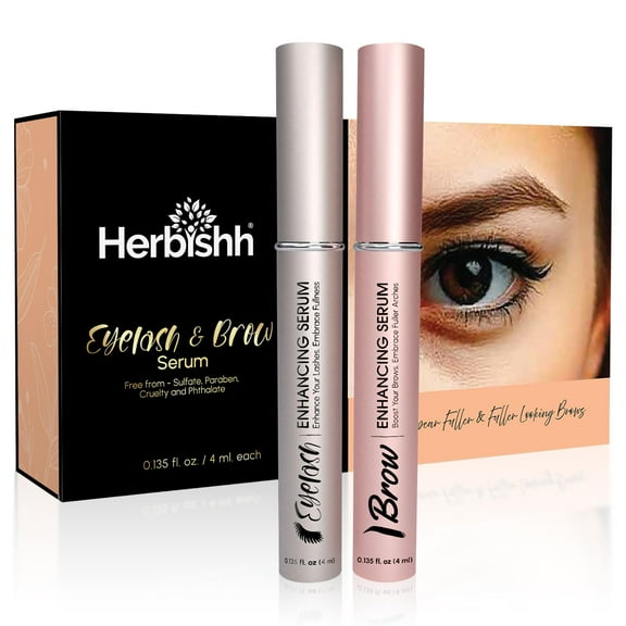 Herbishh Eyelash & Eyebrow Enhancing Serum Combo – Complete Eye Care Growth Formula for Fuller Lashes & Brows, Safe for Lash Extensions, Growth Serum, Fragrance-Free, 0.135 fl. oz each
