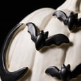 thumbnail image 4 of Halloween Pumpkins Decor, White Pumpkin Figurine Decorations with Black Spider & Bat Accents, Resin Pumpkin Statue for Mantel Shelf Entryway Table, Fall Halloween Home Decor (B), 4 of 5