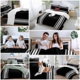 thumbnail image 6 of Black Striped Duvet Cover Set, Farmhouse Black White Stripes Soft Duvet Cover Full Size Bedding Set 4 Pieces, 1 Quiltcover and 2 Pillowcases with Zipper, 1 Bed Sheet for All Seasons, 6 of 9