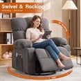 thumbnail image 4 of UHOMEPRO Swivel Recliner Chair with Massage and Heat, 360 Degree Swivel Rocker Recliner for Adults, Wide Seat Manual Recliner Chair with Cup Holders, USB Charging, Side Pockets, Gray, 4 of 10