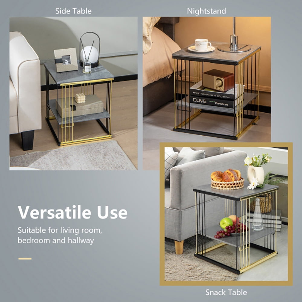 Finihen End Table, 2-Tier Metal Square Side End Table with Removable Shelf, Sofa Side Table, Bed Side Table, for Living Room, Bedroom, Gray