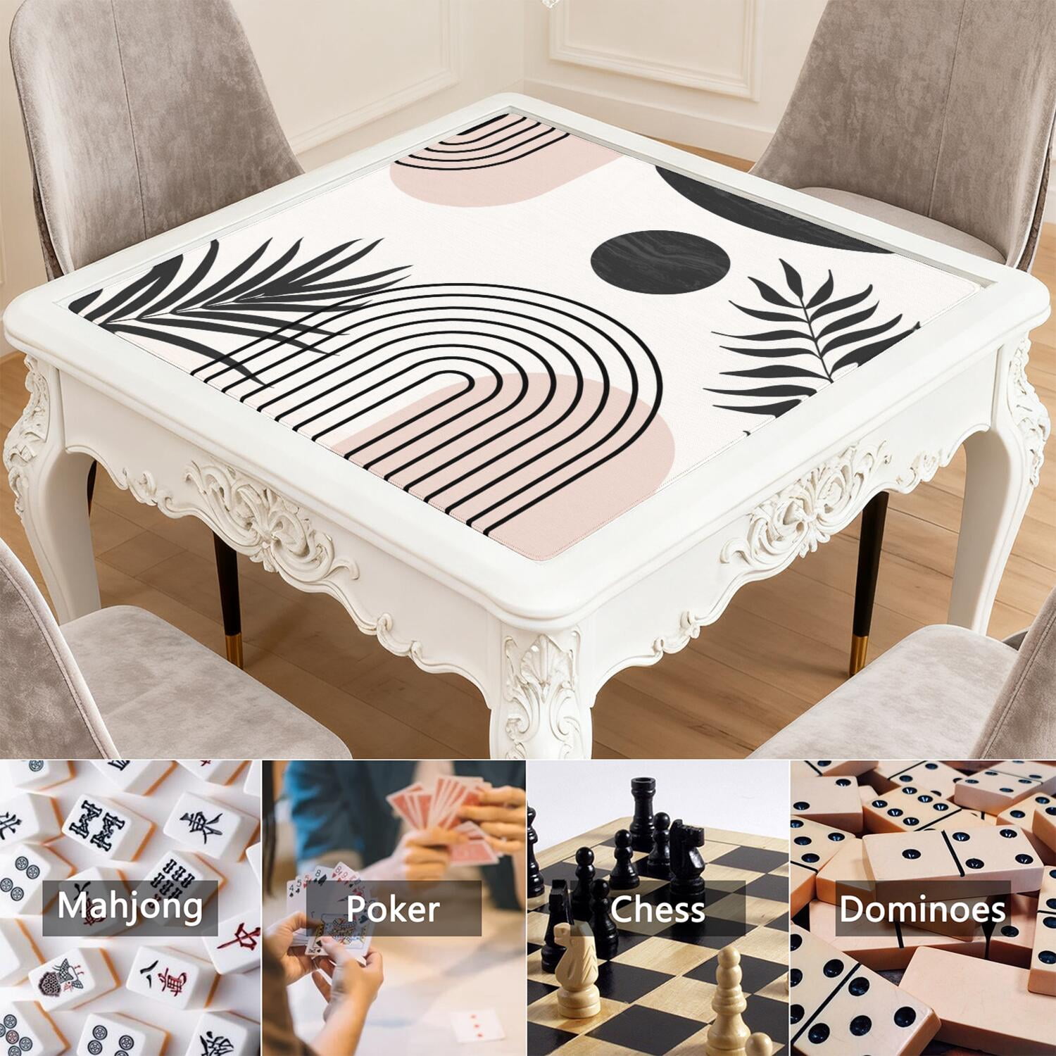 Decorative Boho Style Anti-Slip Table Mat for Mahjong 31.5x31.5 Inch Rubber Pad Reduces Noise for Card Games Board Games and Game Room Activities