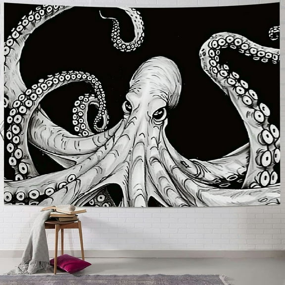 Shiartex  Octopus Tentacles Tapestry Black Vintage Sea Ocean Kraken Nautical Marine Home Decor Tapestries Wall Blanket For Bedroom Living Room Dorm  40x30inch