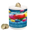 thumbnail image 1 of Birthday Piggy Bank, Vibrant Colored Realistic Balloons and Party Flags on Blue Backdrop Happiness, Ceramic Coin Bank Money Box for Cash Saving, 3.6" X 3.2", Multicolor, by Ambesonne, 1 of 4