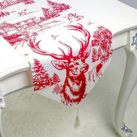 

CLEARANCE! Christmas Printed Table Cloth Red Merrily Decorative Christmas Santa Claus Snowman Tapestry Table Runner Festive Decor