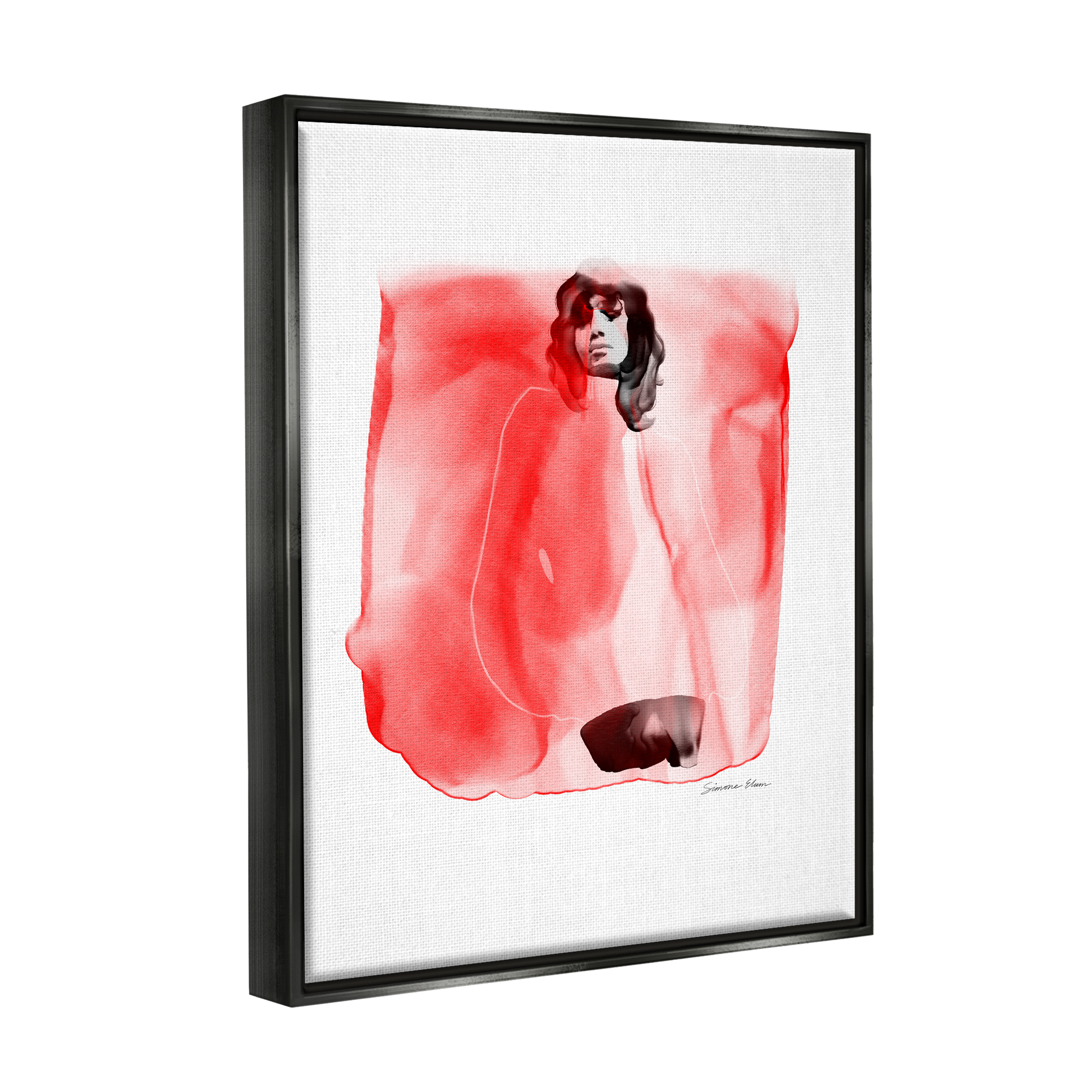 Stupell Industries Abstract Girl on Red Abstract Painting Black Floater Framed Art Print Wall Art, 17 x 21