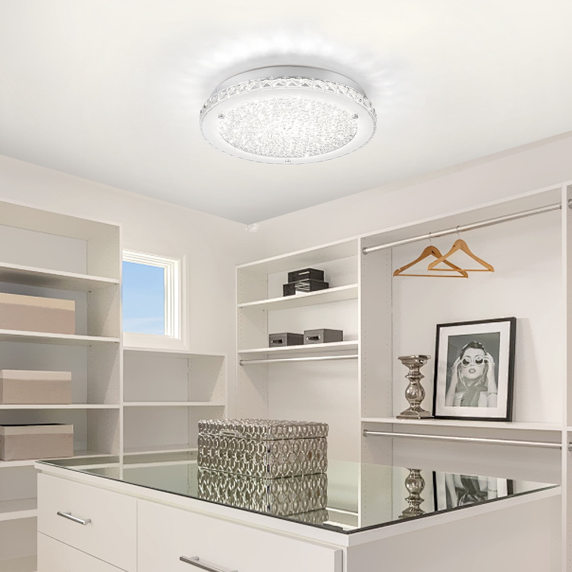 Lzawvm Ceiling Light Fixture Flush Mount Dimmable 4000K Crystal Ceiling Light 14 Inch Kitchen Light Fixtures for Bedroom Hallway Living Room 24W