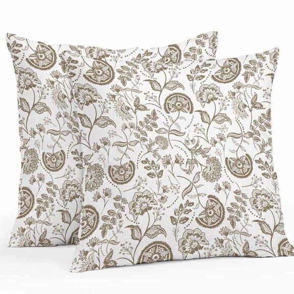 Pastoral Flower Outdoor Pillow Covers Pack of 2 Brown Flower Farm Vintage Linen Texture Waterproof Throw Pillow Covers Decorative Cushion Cases for Patio Garden Tent Balcony Couch 16x16 inch