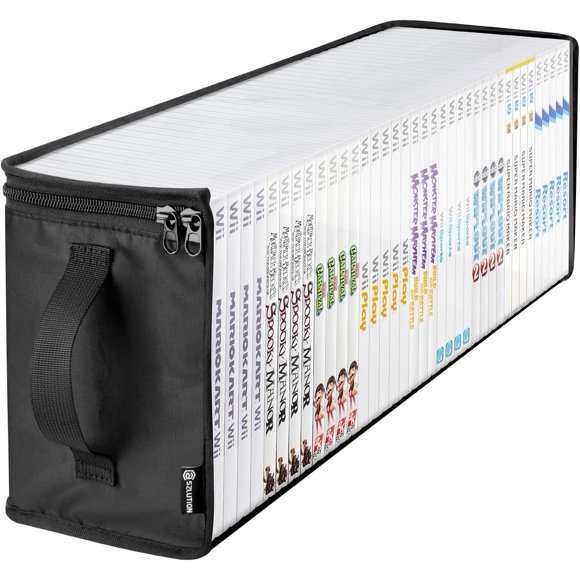 EIMELI Sac de Rangement pour Disques de Jeu pour Wii-Wii U/Gamecube//Xbox 360/Standard Étui DVD Portable Étui de Transport Contient 37 Disques Support de Jeux en TPU Transparent Organisateur pour Collectionneurs - Noir