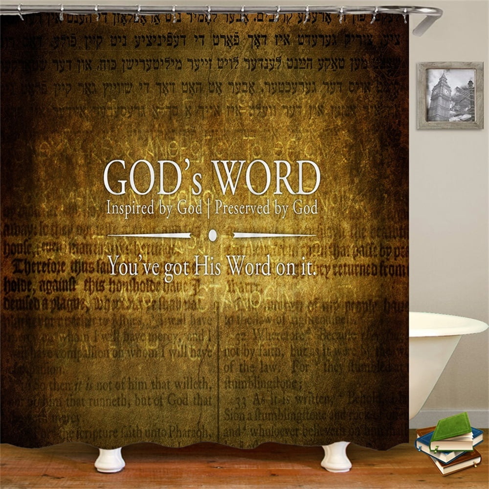 Shower Curtain Set With Hooks Vitage Gods Word Bible Lines Inspired By