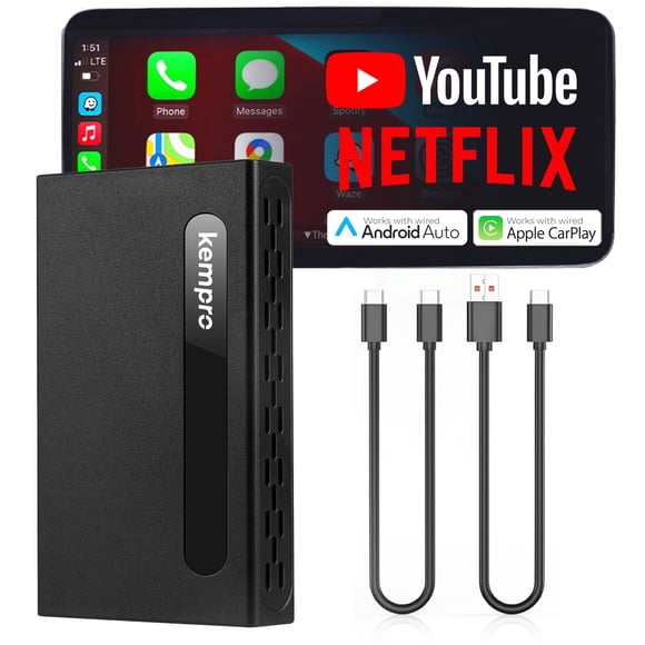KemPro Smart Box 3-in-1 Wireless CarPlay & Android Auto Adapter with Streaming Apps – Netflix, YouTube, Adapter for Car to Watch TV, Video Play