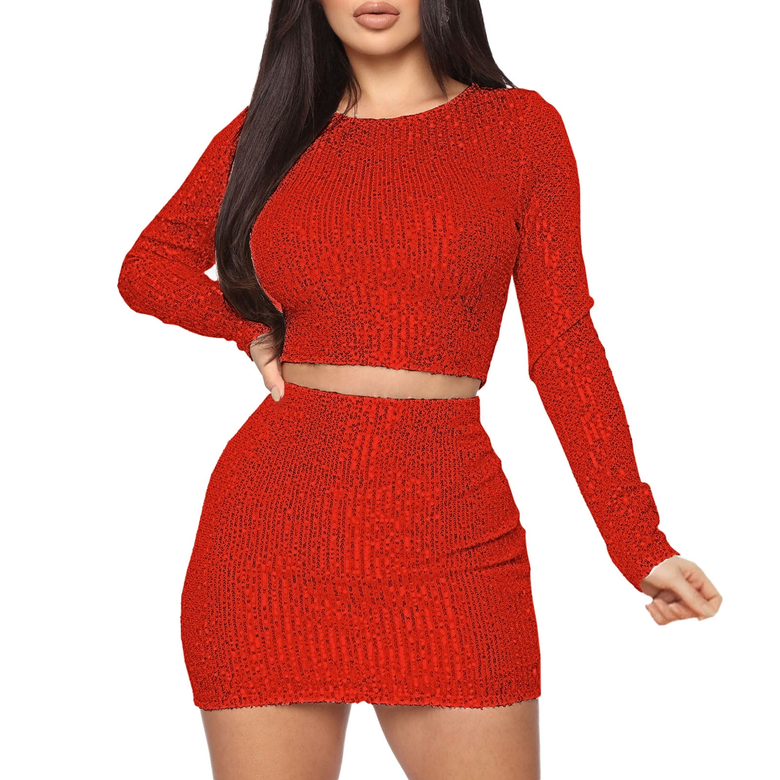 IOPQO Long Sleeve Dress For Women Nightclub Dress Sequin Two Pieces A iopqo-long-sleeve-dress-for-women-nightclub-dress-sequin-two-pieces-a