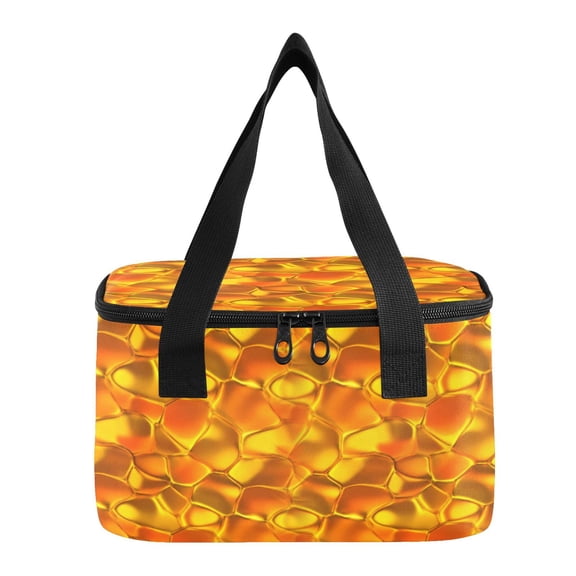 6L Insulated Lunch Bag Square Handheld Cooler Tote Golden Honeycomb Texture Reusable Thermal Bag with Polyester & Aluminum Lining for Work Picnic Travel