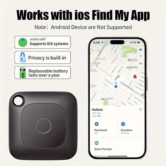 VAETTLO Air Tracker Tag, 1 Pack, Works with Apple Find My (MFi Certified), Replaceable CR2032 Battery, IP67 Waterproof, 100dB Sound for Keys Luggage Pets