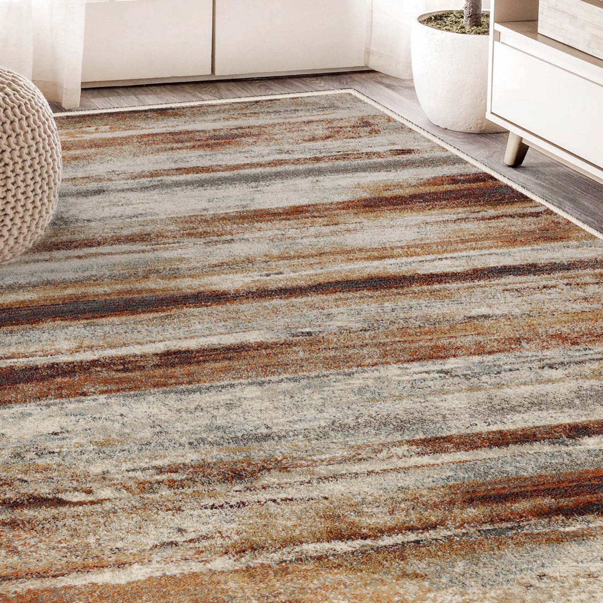 Superior Taia Striped Damask Indoor Area Rug, 5' x 8', Cream/ Rust