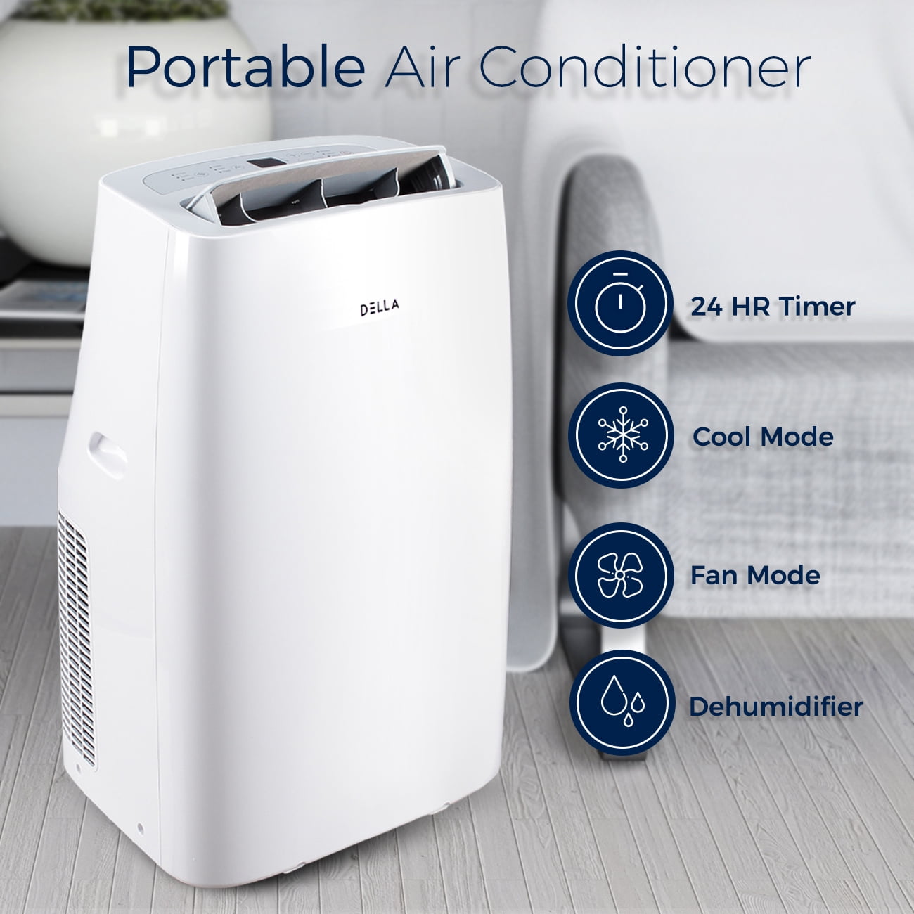 DELLA 14,000 BTU Portable Air Conditioner Cool Fan Quiet ...