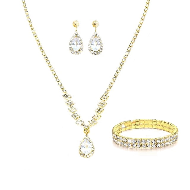 Nvzi Conjunto de joyería nupcial, collar de cristal, pulsera, pendientes, conjunto para novia, dama de honor, fiesta de graduación, conjunto de joyería, accesorios, B11
