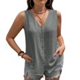 thumbnail image 1 of Tops de Color Sólido para las Mujeres Botón Cuello Redondo 3/4 Manga Blusa Casual, las Mujeres de Entrenamiento Tops Suave Transpirable, 1 of 9