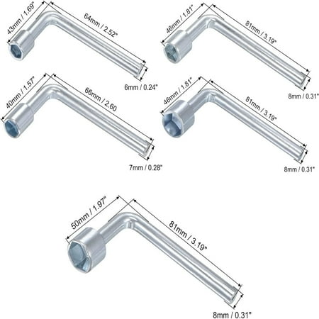 

High-Quality Set of Metric L-Shaped Angled Open Hex 6-Point Socket Wrenches with Single-Ended Design - Includes 7mm 8mm 10mm 13mm and 14mm Sizes