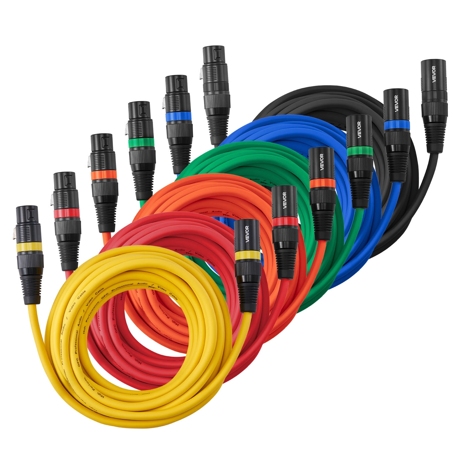 VEVOR XLR Cable 20 ft, 6 Pack, Shielded Balanced DMX Male to Female Microphone Cables, Gold-Plated 3-Pin XLR Mic Speaker Cord Wires, for Stage Lighting, Microphones,Amplifier, Mixer, Speaker Systems
