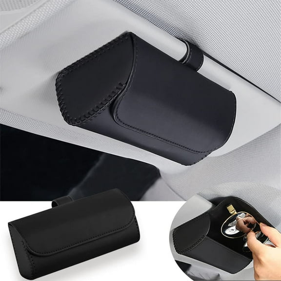 Universal Car Sunglass Holder, Car Sun Visor Eyeglasses Case Holders Leather Sunglasses Clip Storage Case, Auto Glasses Holder Protective Box Car Accessories to All Car Models(Black)
