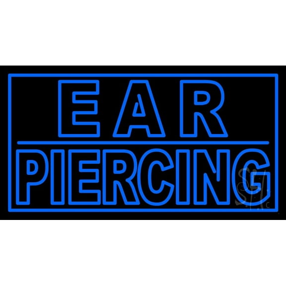 Ear Piercing LED Neon Sign 13" Tall x 24" Wide - inches Black Square Cut Acrylic Backing, with Dimmer - Premium built indoor Sign for Storefront, Store interior, Studio.