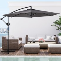 Patio Offset Umbrella with Easy Tilt Adjustment,Crank and Cross Base, Outdoor Cantilever Hanging Umbrella, Sunshade Umbrella Canopy, Dark Gray