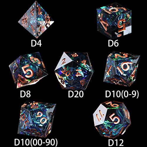 AUSPDICE DND Dice Set Handcrafted Designer 7-Die Polyhedral RPG Dice Set  with Sharp Edges and Beautiful Inclusions for Aesthetic Conscious Tabletop  
