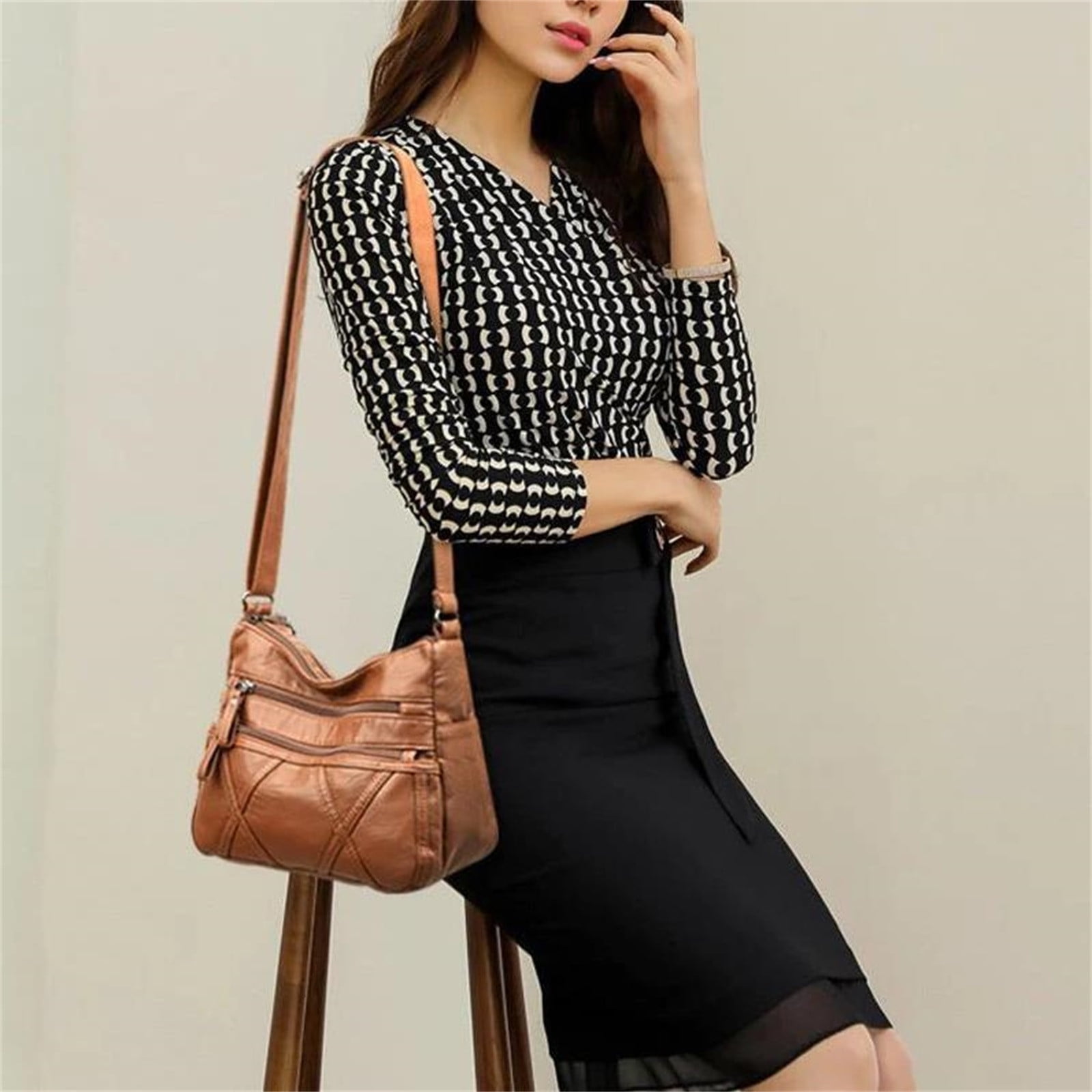 Ovzne Large Crossbody Bags Soft Leather Shoulder Bag Ladies Shoulder Handbags Purse and Wallet Set for Women Totes Hobo Purses, Large Capacity Soft Leather Bag Coffee