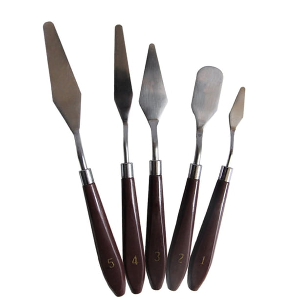 5 unids / set paleta de pintura Kit de espátula herramienta de pintura de mezcla de paleta de mango de madera de acero inoxidable Inevent TO0676-00B