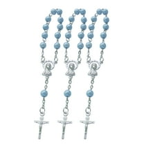 Baptism Favors Mini Rosaries for boy - (24PCS) Blue Beads with Silver Plated Accents - Recuerditos De Bautismo - Finger Rosaries - First Holy Communion - Wedding JA051Blue
