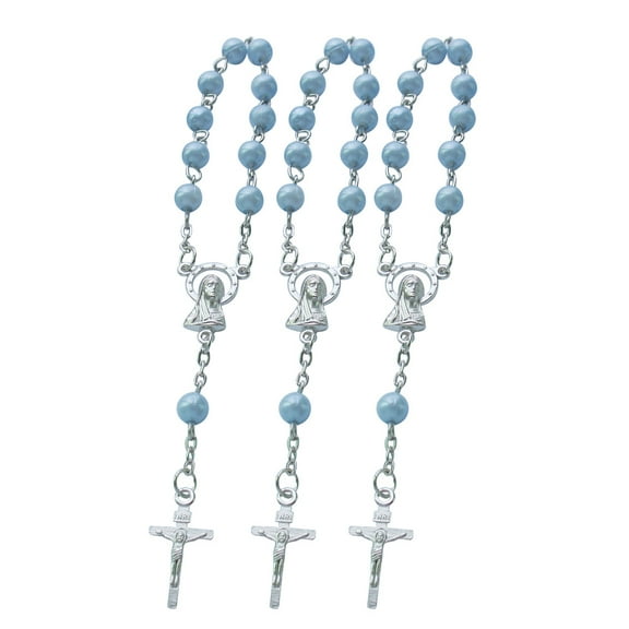 Baptism Favors Mini Rosaries for boy - (24PCS) Blue Beads with Silver Plated Accents - Recuerditos De Bautismo - Finger Rosaries - First Holy Communion - Wedding JA051Blue