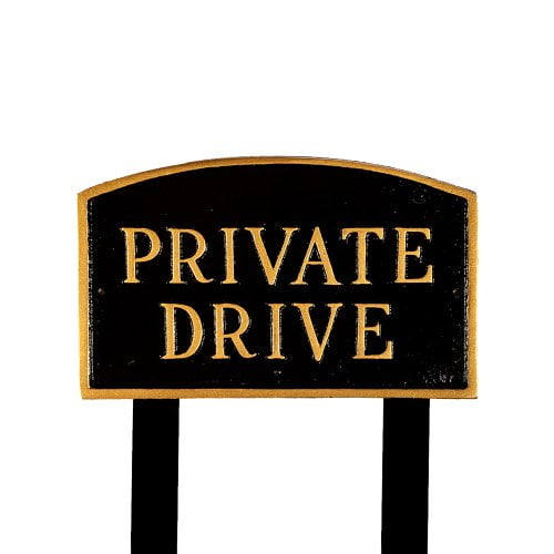 Montague Metal Plaque de Déclaration d'Arche de Conduite Privée Standard Noir et Or avec 2 Piquets de 23 Pouces