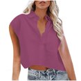 thumbnail image 1 of Pompotops Mode Femme Décontracté Blouse Unie à Poche Manches Courtes Col Rabattu Hauts Blouse Liquidation, 1 of 6