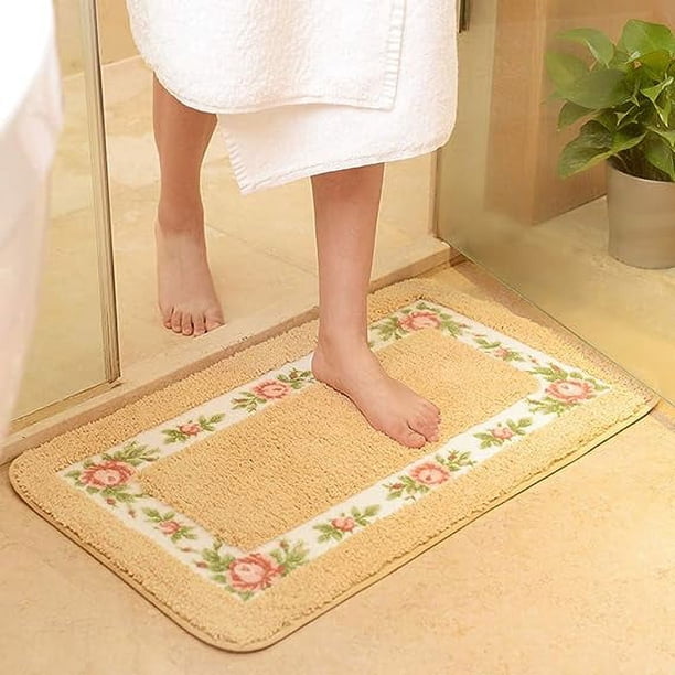 Xiao Hua Elegante alfombra de baño con diseño de rosas, suave, antideslizante y absorbente, color amarillo, 40 x 60 cm.