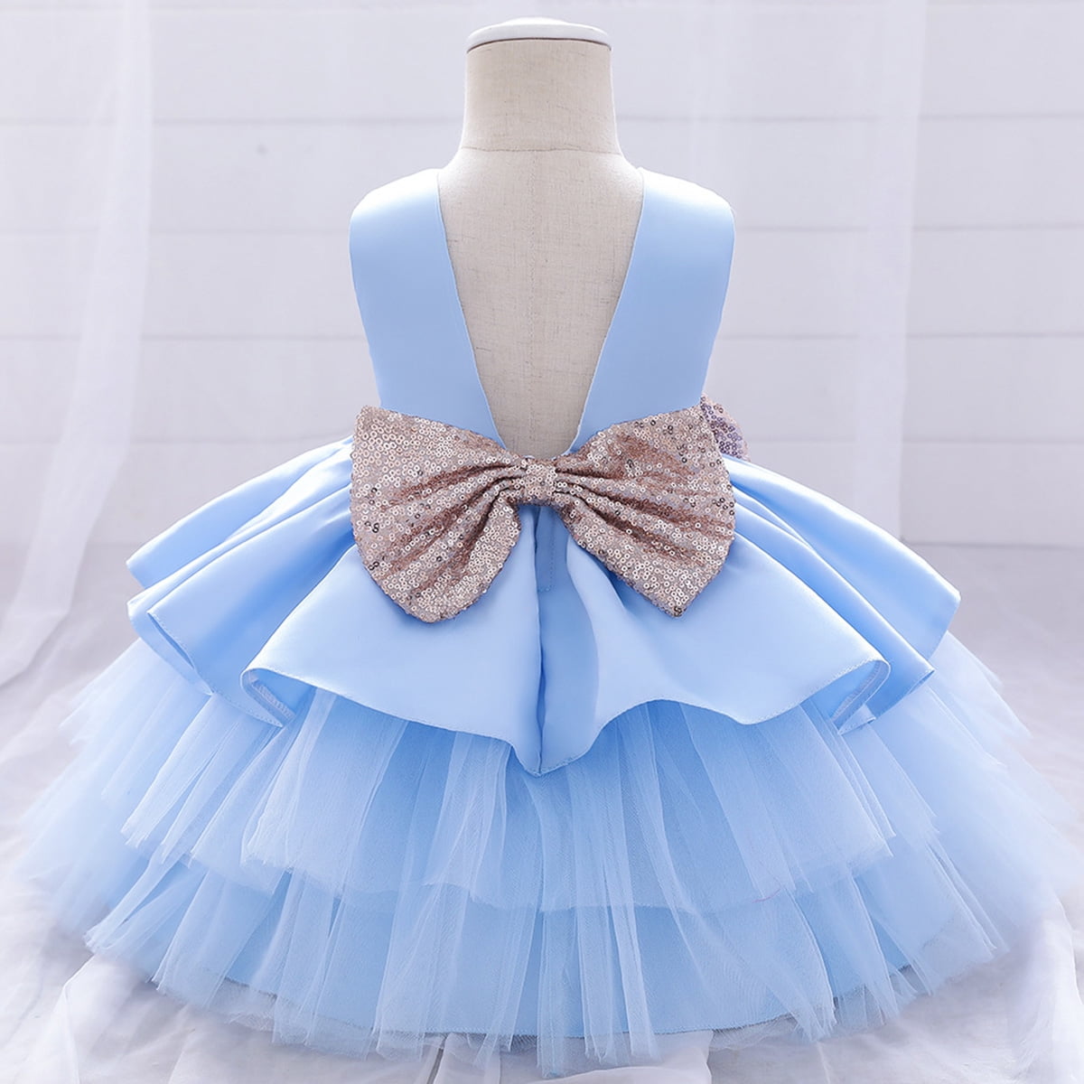 TUIJI 6M-5T Baby Girls Backless Pageant Wedding Party Sequins Bowknot Flower Dresses with Headwear 