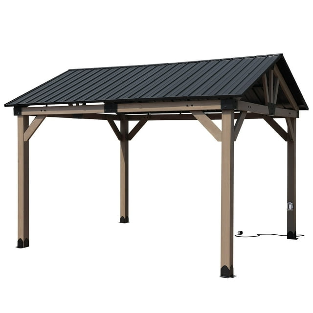 Aoodor Pavillon à Toit Rigide 10 Pieds X 12 Pieds - Toit en Métal Galvanisé et Prises Intégrées
