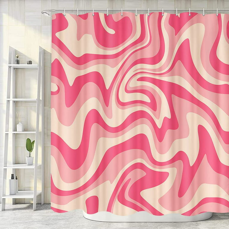 Sonernt Aesthetic 70S Abstract Wavy Swirl Shower Curtain, Cute