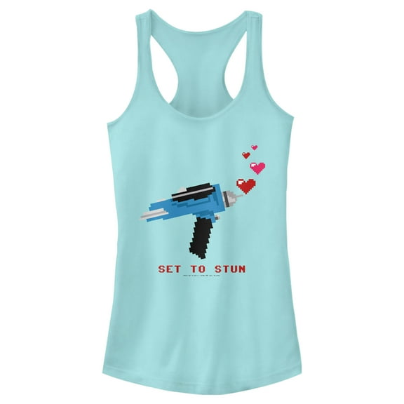 Junior's Star Trek Valentine's Pixel Set Phasers to Stun  Racerback Tank Top Cancun Large