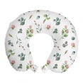 thumbnail image 1 of Floral Travel Pillow Neck Rest, Feminine Romantic Look Watercolor Look Roses and Leaves, Memory Foam Traveling Accessory Airplane and Car, 12", Laurel Green White, by Ambesonne, 1 of 2