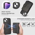 thumbnail image 2 of Decase for iPhone 15 Plus Flip PU Leather Back Cover with 2-in-1 Detachable Magnetic Wallet with 5 Card Slots Compatible Mag-Safe and RFlD Blocking Kickstand and Wireless Charging,Black, 2 of 7