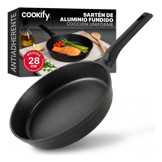 Sartén de Aluminio con Revestimiento Antiadherente, 100% Libre de PFOA Cookify (Color Negro, 28 cm)