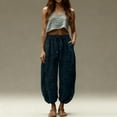 thumbnail image 7 of Nestiefly Linen Capri Pants for Women Drawstring Baggy Summer Beach Capris Pants for Women Breathable Relaxed-Fit Trousers with Pockets Navy S, 7 of 7