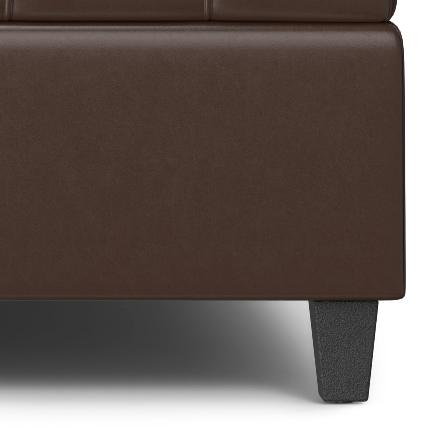Simpli Home Harrison 40 inch Wide Transitional Square Large Coffee Table Storage Ottoman in Chocolate Brown Vegan Faux Leather