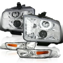 Spec-D Tuning Chrome Halo LED Projector Headlights   Chrome Bumper Lights Compatible with 2005-2009 Ford Mustang, Left   Right Pair Headlamps Assembly